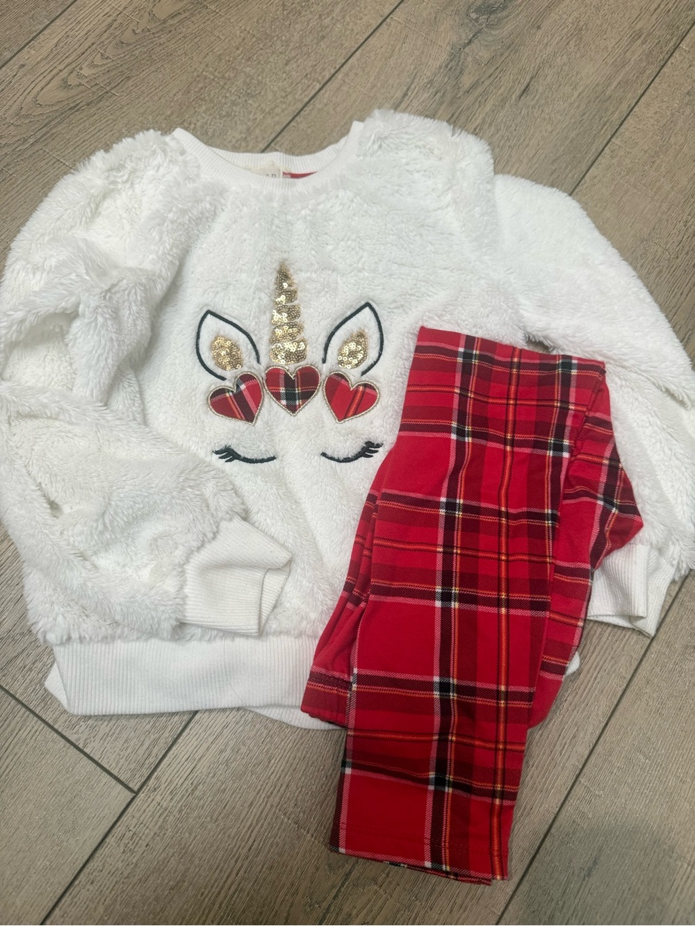 btween White Faux Fur Girls Sweater with Gold Sequin Accents